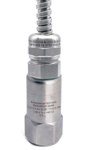 HS-150tb - Top Exit -  Integral PUR Cable ExTb Intrinsically Safe Accelerometer