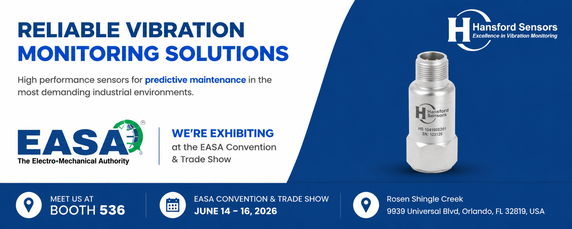 Speak to Hansford Sensors at EASA 2026 about our reliable vibration monitoring solutions